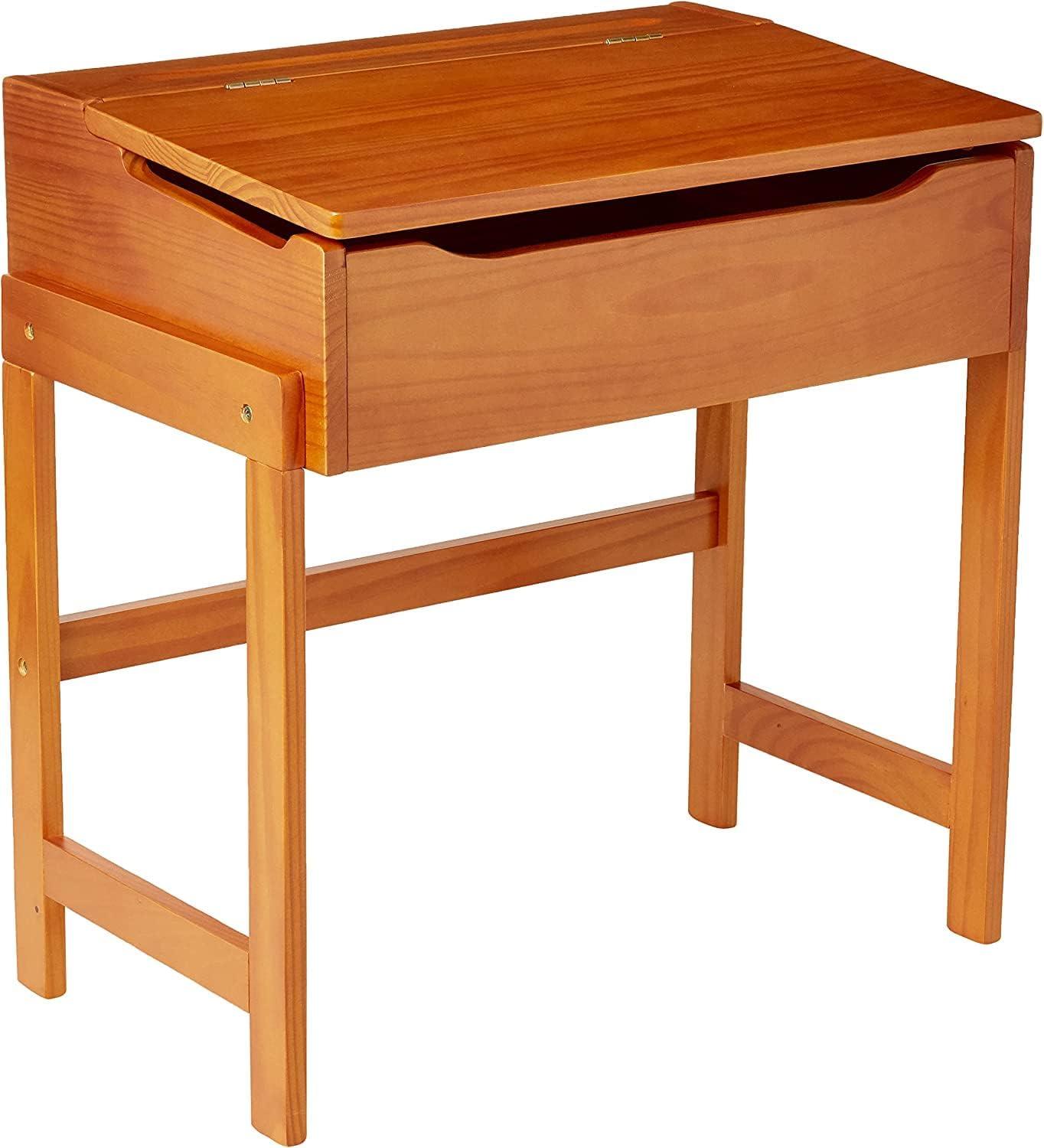 Pecan Wood Slanted Top Desk and Chair Set