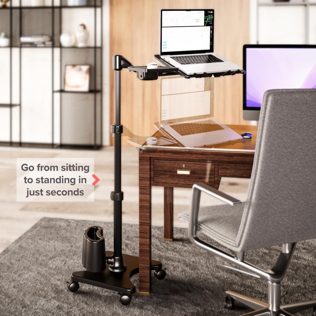 Gunmetal Black Adjustable Rolling Laptop Stand Desk