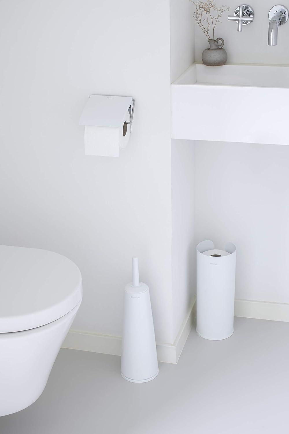 White Plastic Toilet Brush and Holder Set