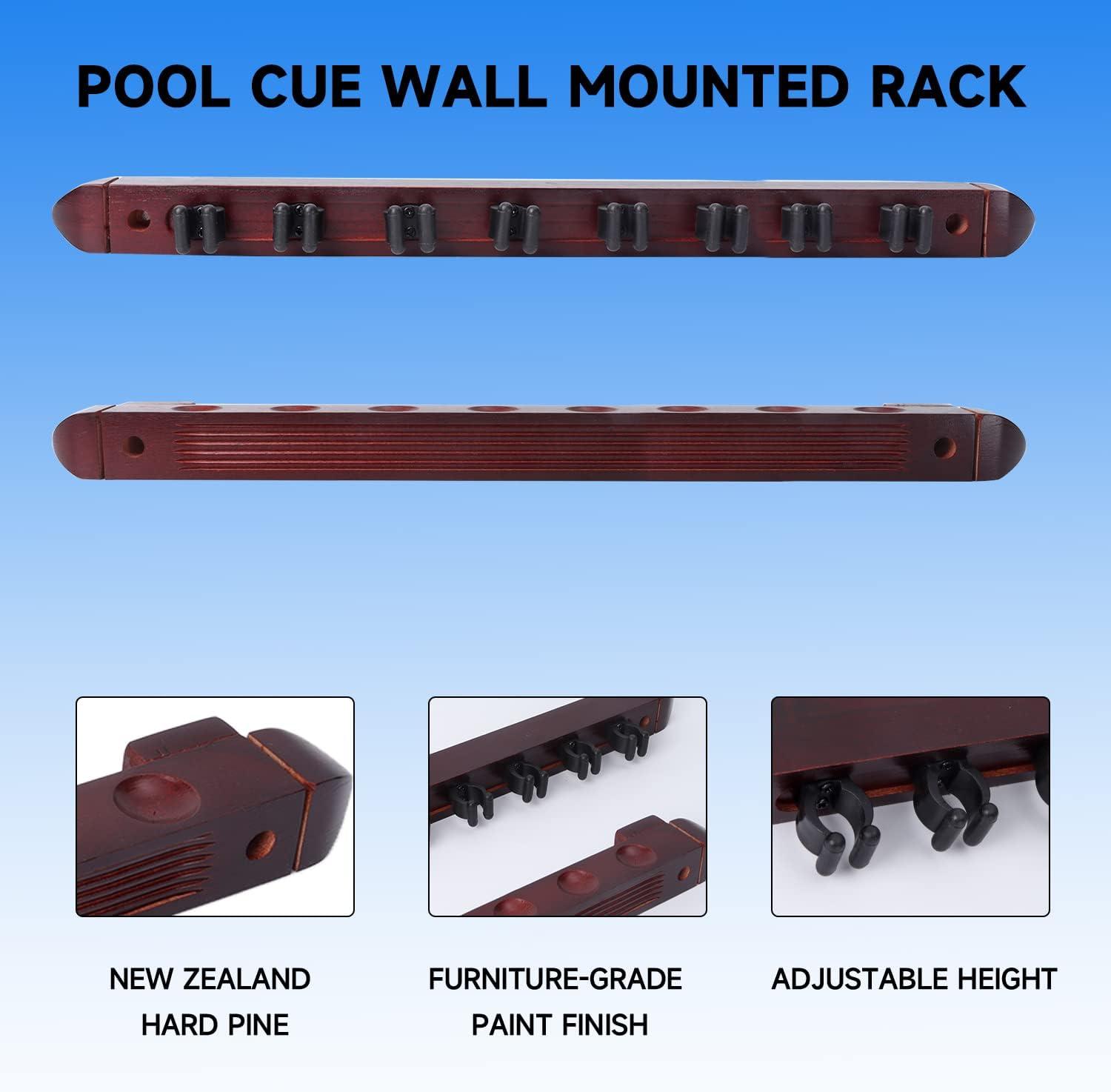 2-Piece Billiard Pool Cue Stick Wall Mounted Rack, Holds 8 Pool Cue Stick