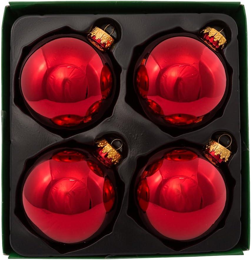 Kurt Adler Hanging Glass Ball Ornaments, Red, 80mm, 4-Piece Set