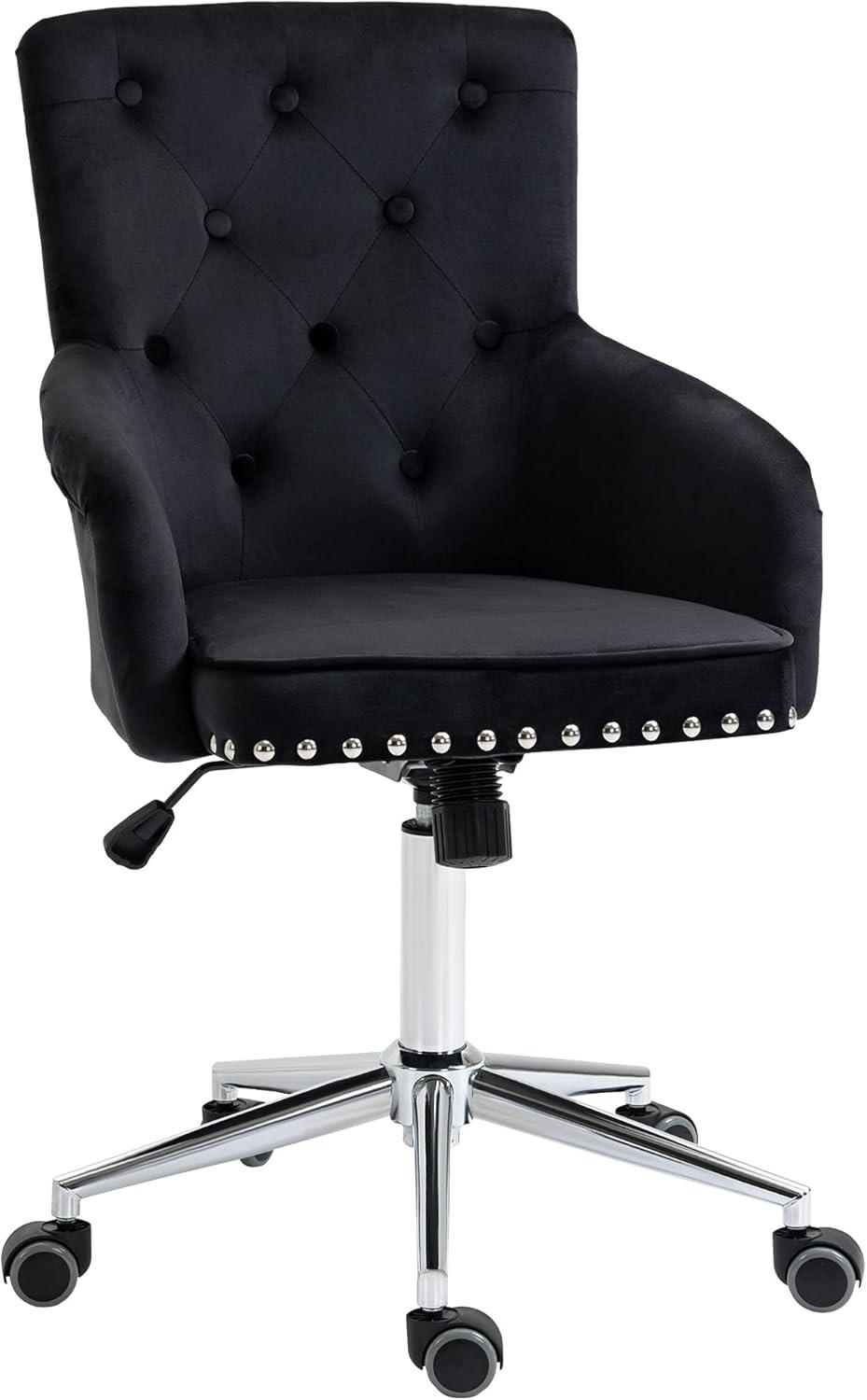 HOMCOM Home Office Chair Tufted Velvet Desk Chair w/ Nailhead Trim Mid Back