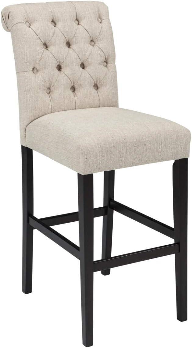 Beige Tufted Upholstered Pub Height Barstools with Wood Frame, Set of 2