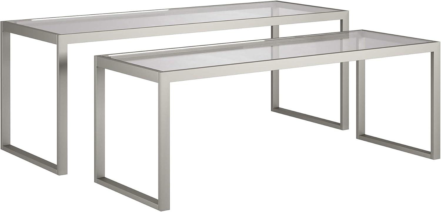 Evelyn&Zoe Rocco Rectangular Nested Coffee Table, Satin Nickel