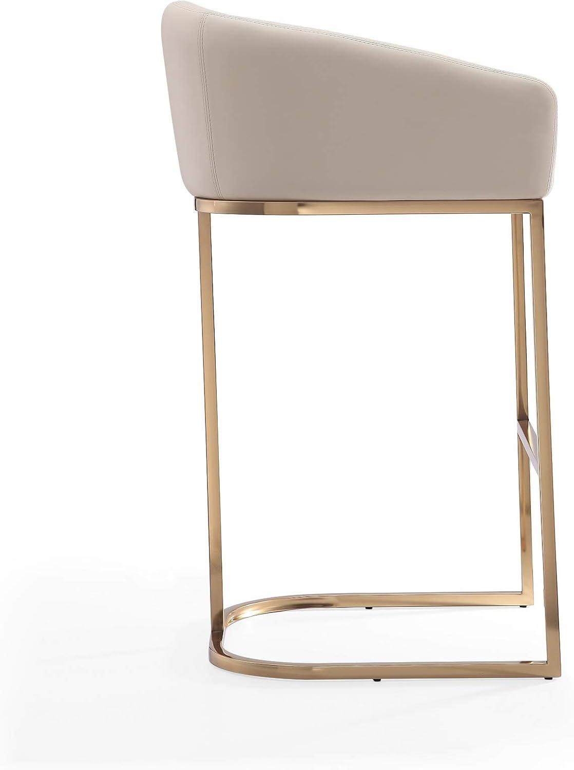 Set of 2 Louvre Upholstered Stainless Steel Barstools Cream: Gold Base, Faux Leather, No Assembly - Manhattan Comfort