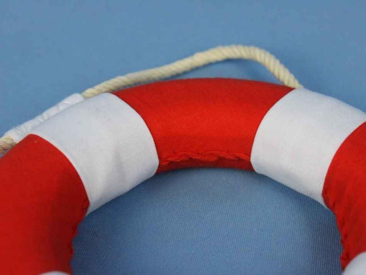 Handcrafted Decor  Vibrant Red Decorative Lifering with White Bands - 6 in.