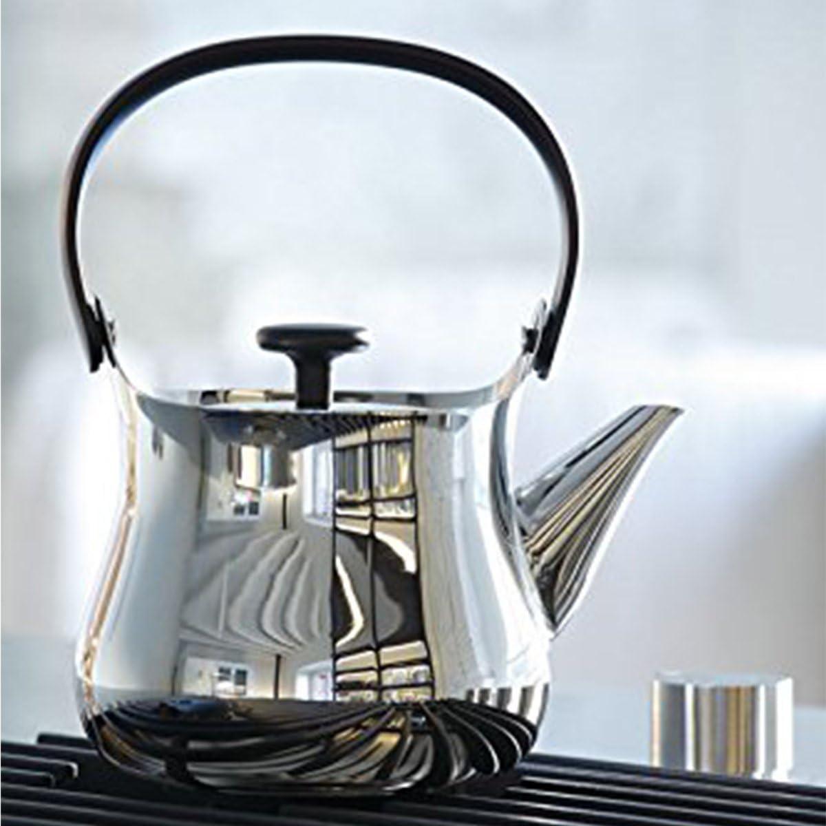 Alessi Silver Stainless Steel Cha Kettle with Black Handle