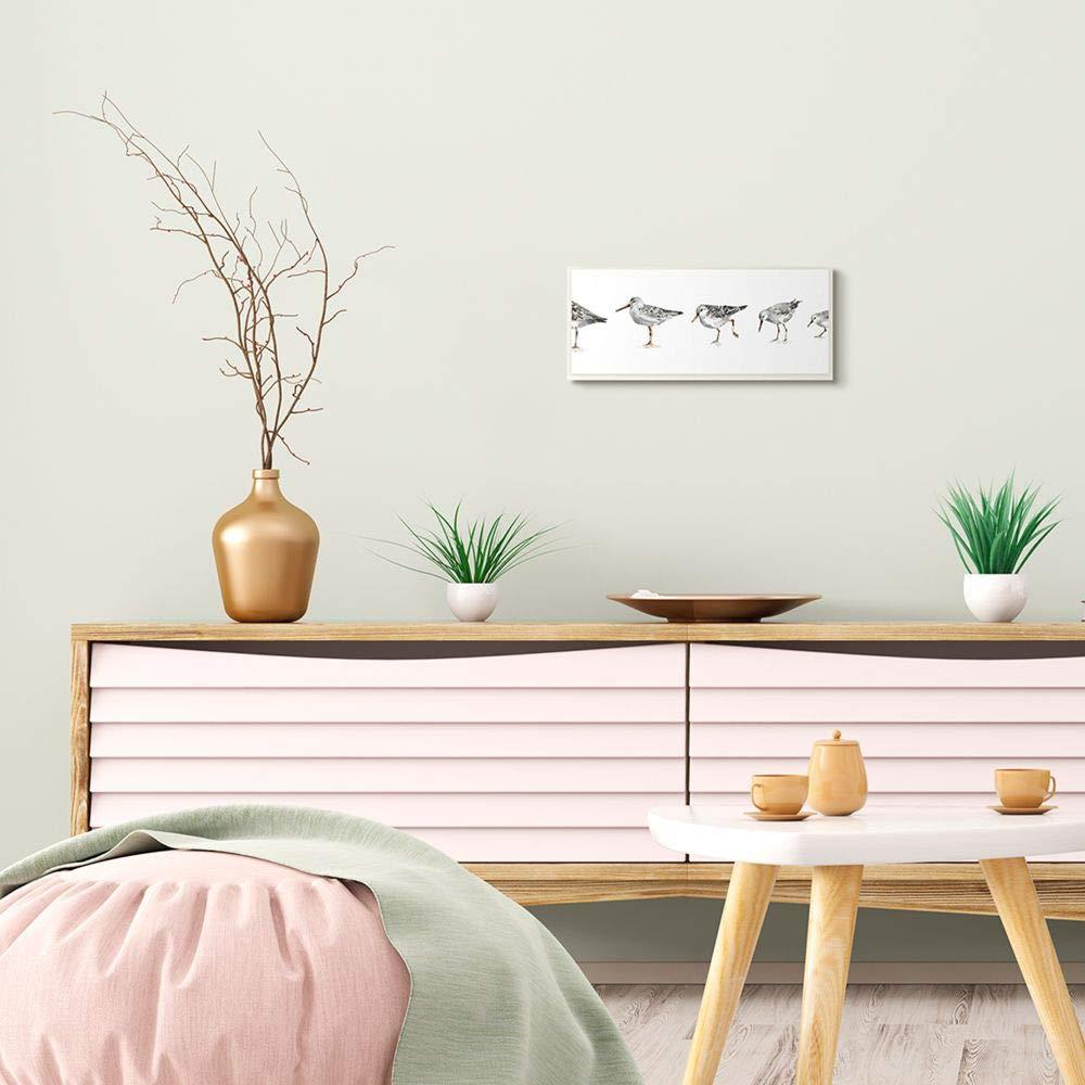 "Sandpiper Bird Stances Minimal Grey White Painting" by Lisa Audit Unframed Animal Wood Wall Art Print 7 in. x 17 in.