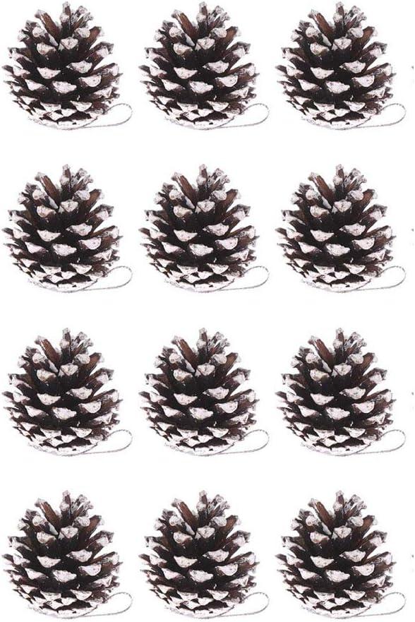 Yahpetes 12 Pcs Christmas Pine Cones 1.96" Snow Tipped Natural Pine Cone Decorations Christmas Rustic Pinecone Ornaments for Decorating and Designing(12 pcs)
