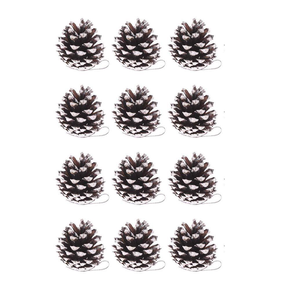 Yahpetes 12 Pcs Christmas Pine Cones 1.96" Snow Tipped Natural Pine Cone Decorations Christmas Rustic Pinecone Ornaments for Decorating and Designing(12 pcs)