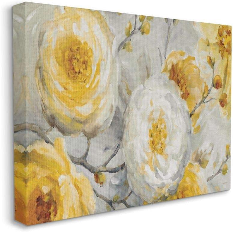 Yellow and White Floral Abstract Canvas Wall Art