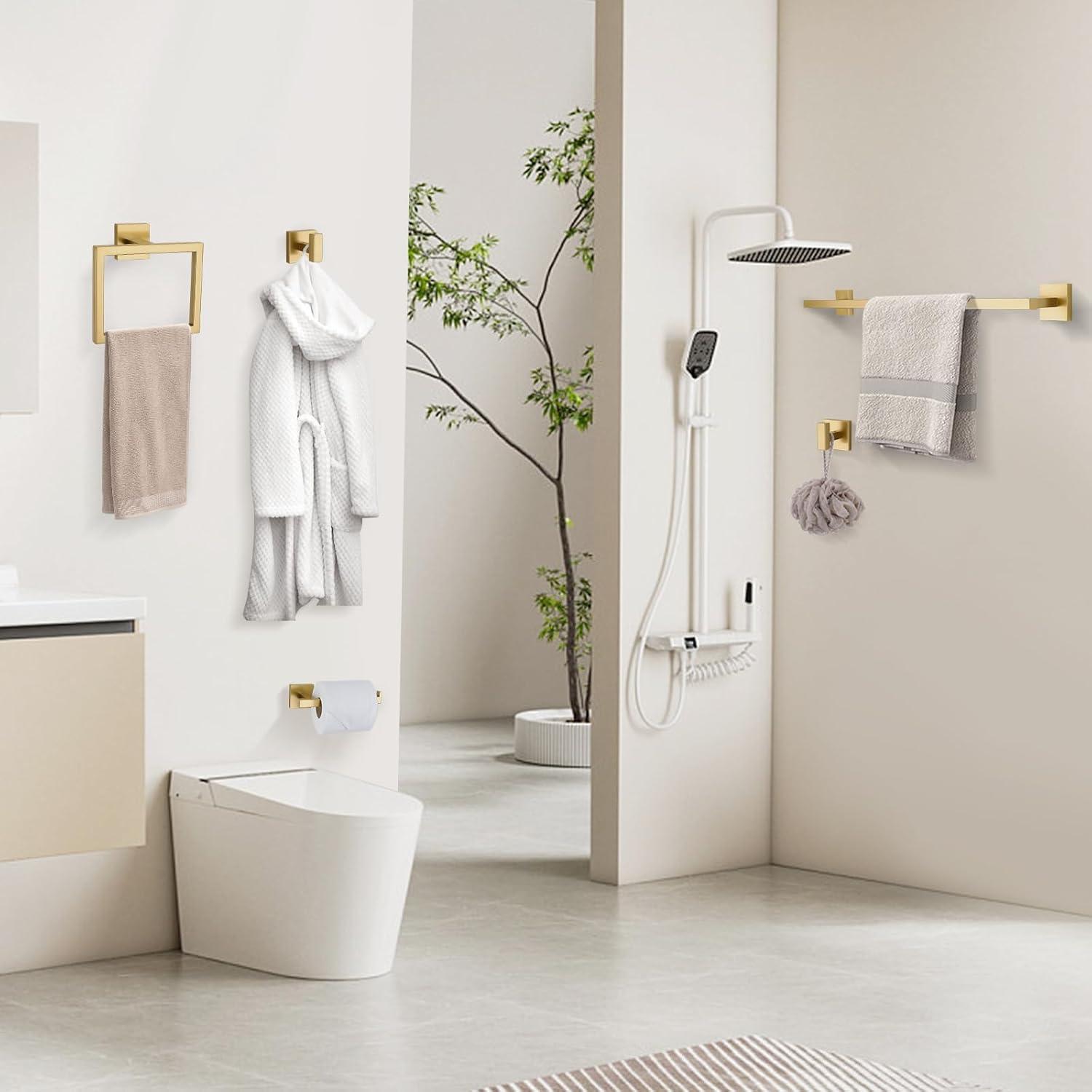 SHANRUGUOJI 5 Pieces Bathroom Hardware Accessories Set Towel Bar Set Wall Mounted,Stainless Steel XJ1-W121963548