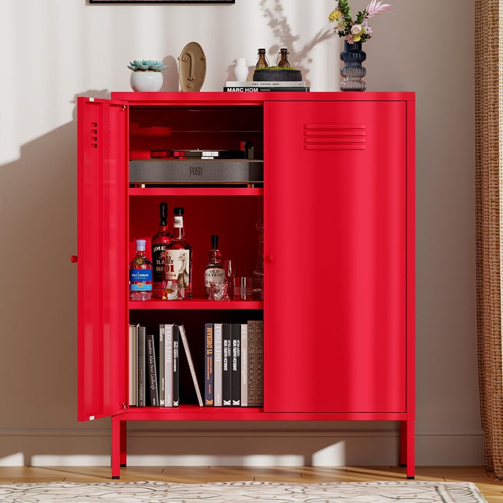 Pemberly Row 2 Door Metal Locker Style Storage Accent Cabinet in Bashful Pink