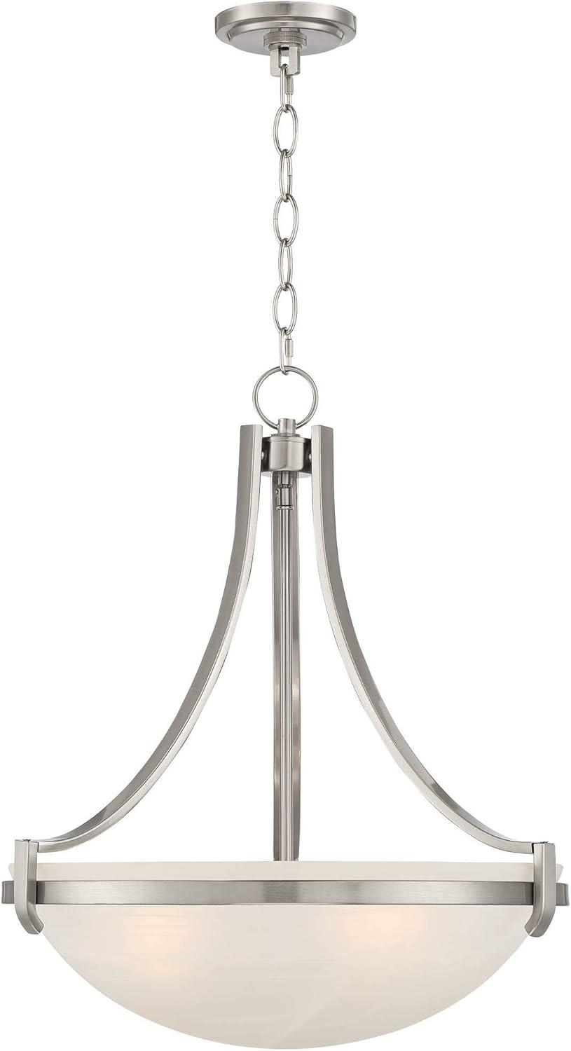 Regency Hill Mallot Brushed Nickel Pendant Chandelier 20" Wide Industrial Champagne Glass Bowl Shade 4-Light Fixture for Dining Room Kitchen Island