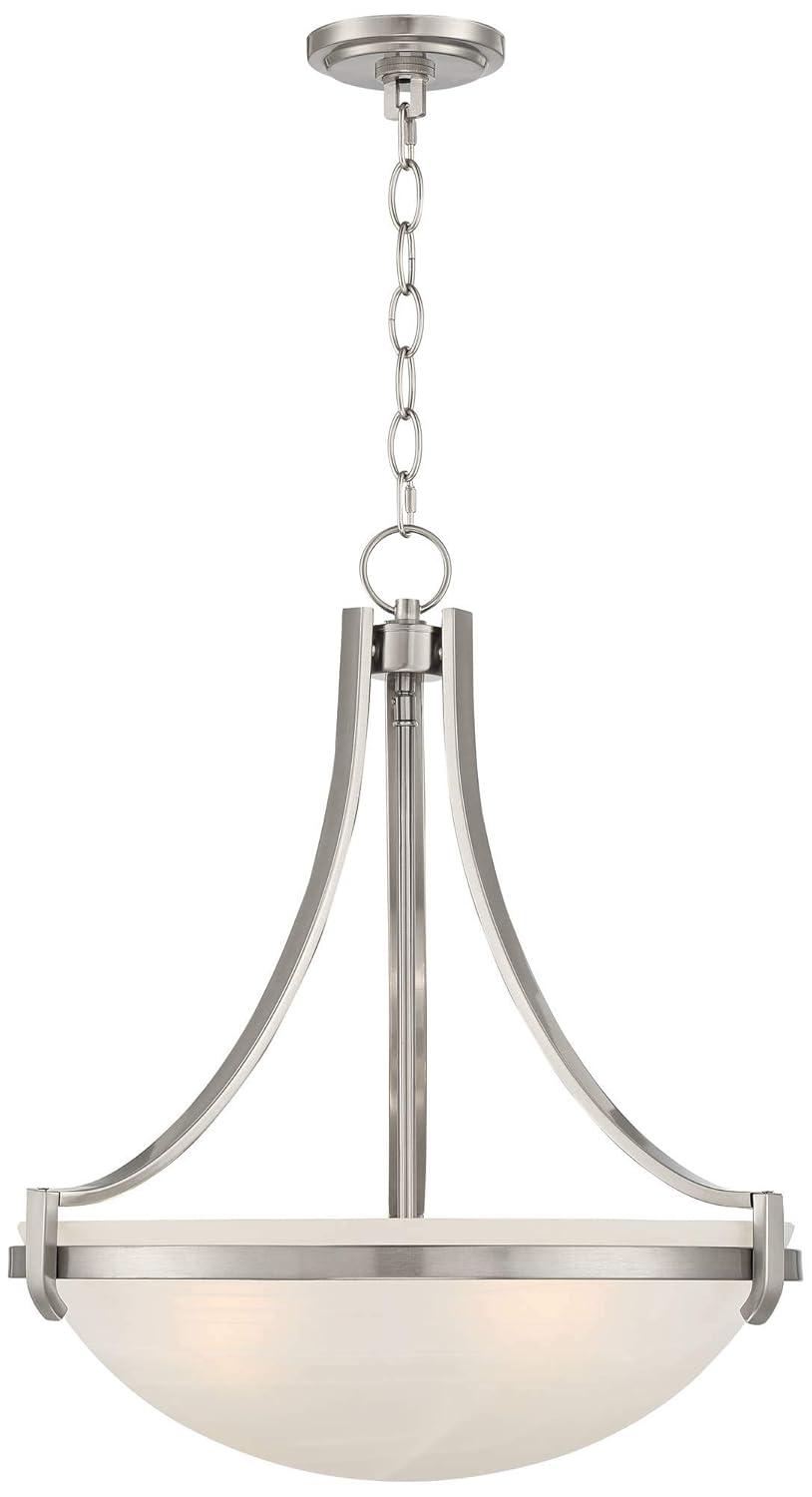 Regency Hill Mallot Brushed Nickel Pendant Chandelier 20" Wide Industrial Champagne Glass Bowl Shade 4-Light Fixture for Dining Room Kitchen Island