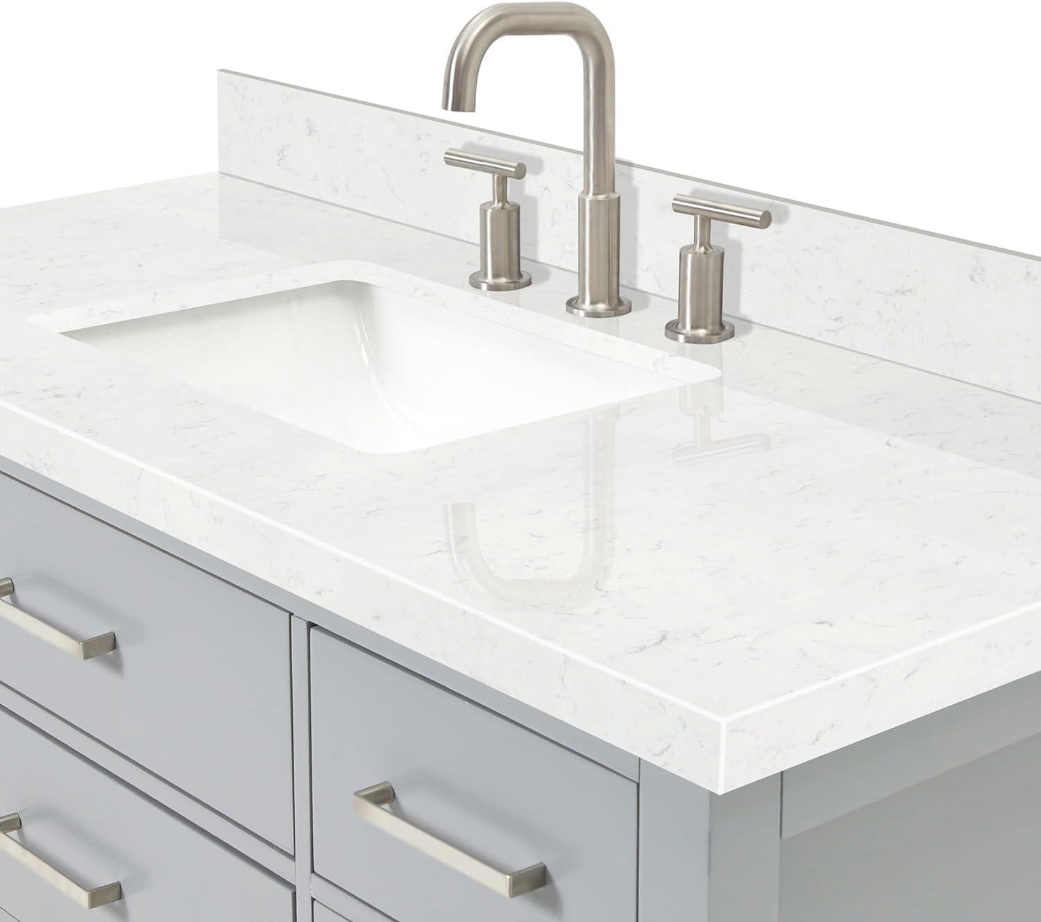 Gray Freestanding Single Sink Vanity with Carrara Quartz Top