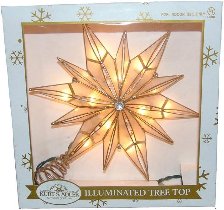 Kurt Adler 10-Light 12-Point Capiz Star and Center Gem Treetop