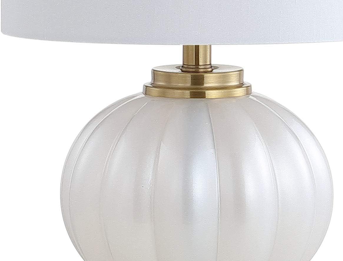 JONATHAN Y Pearl 17.5" Glass/Crystal LED Table Lamp, White/Brass Gold, JYL2076B