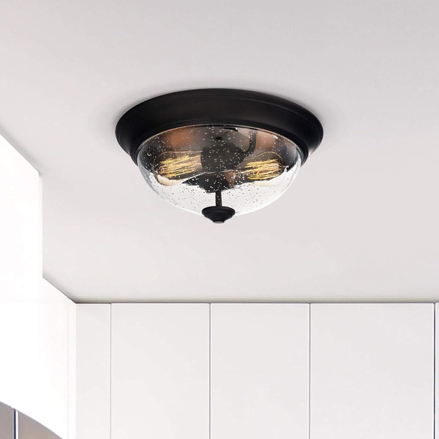 Prominence Home 51381 Designer Series Flushmount Lighting, 13" Seeded Glass, Low Profile, Bronze