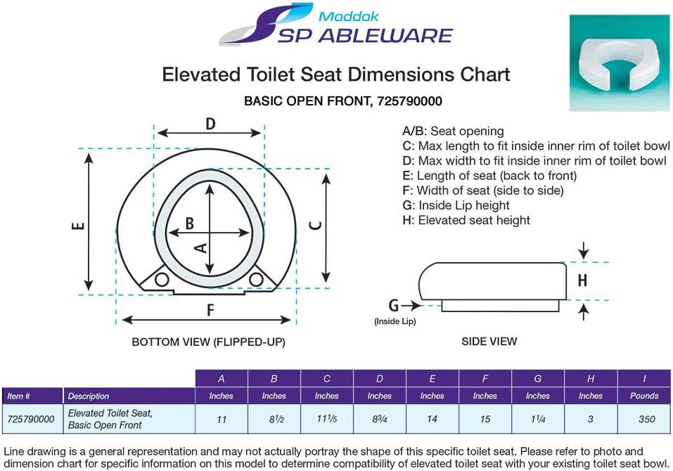 Ableware Basic White Plastic Raised Toilet Seat 3" Height Up to 350 lbs