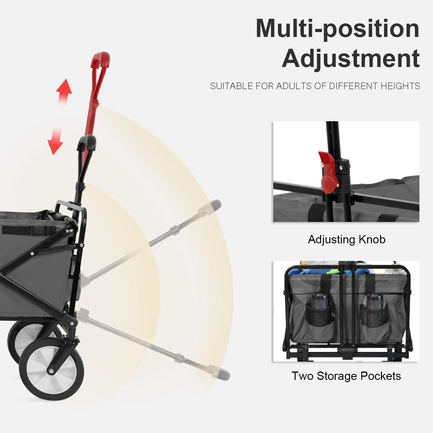 Gray Collapsible Heavy Duty Outdoor Utility Wagon with Pneumatic Wheels