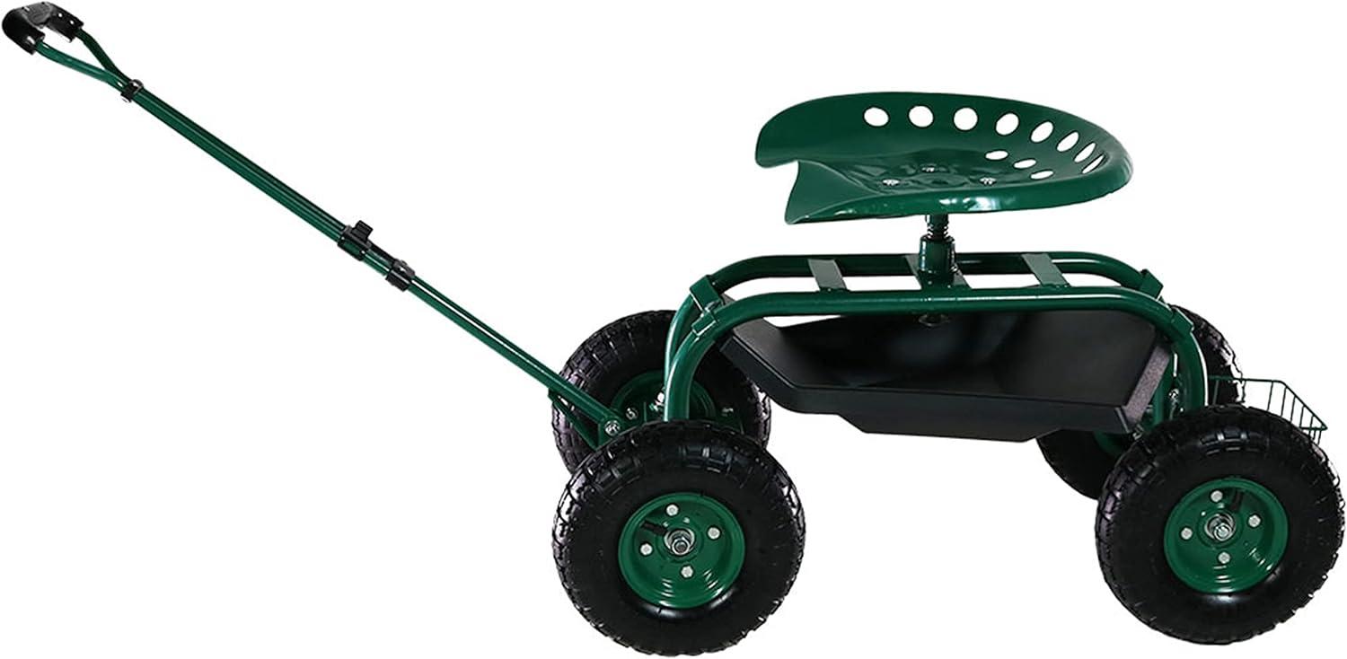 SunnyDaze Decor Steel Extendable Steering Handle Swivel Seat & Basket Garden Carts