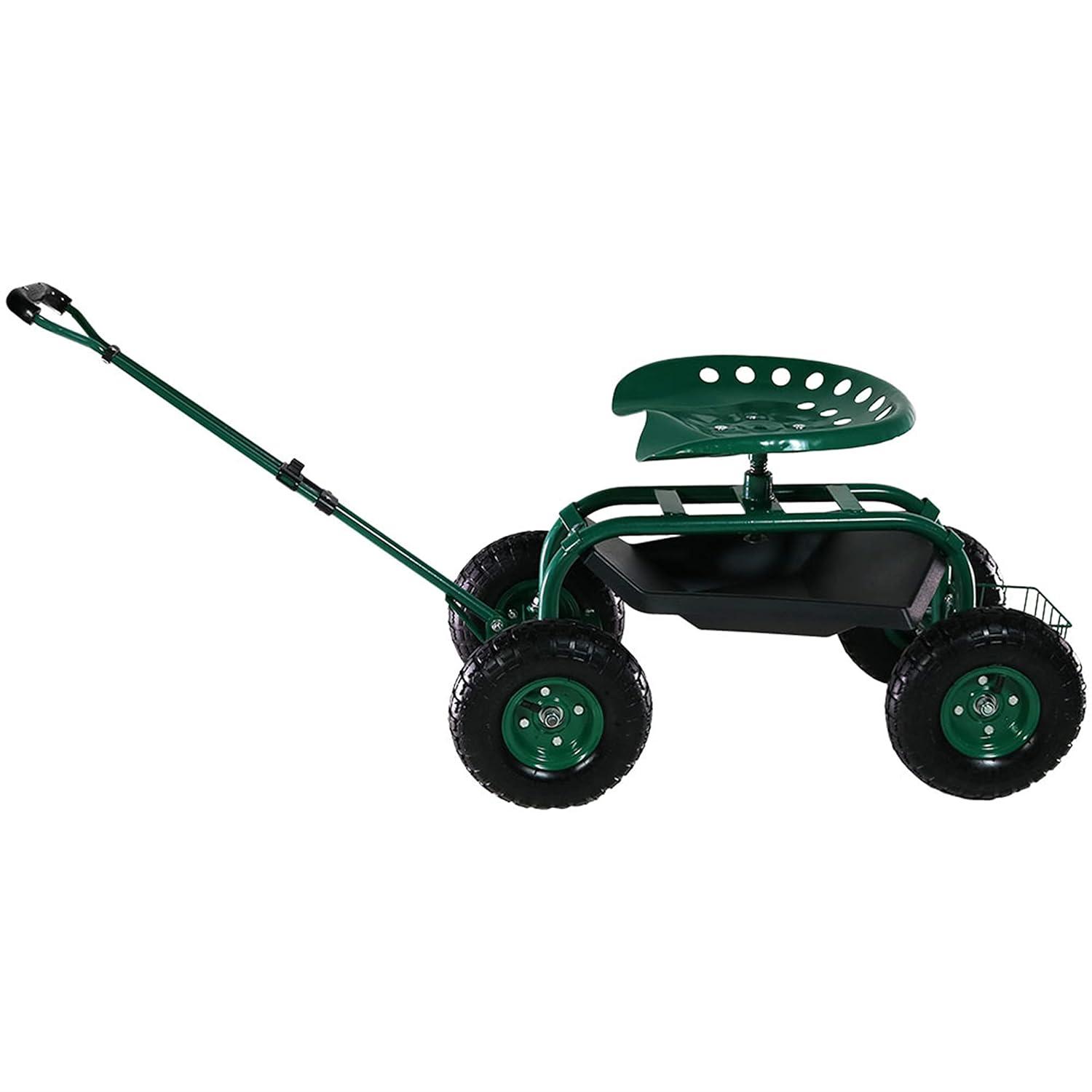 SunnyDaze Decor Steel Extendable Steering Handle Swivel Seat & Basket Garden Carts