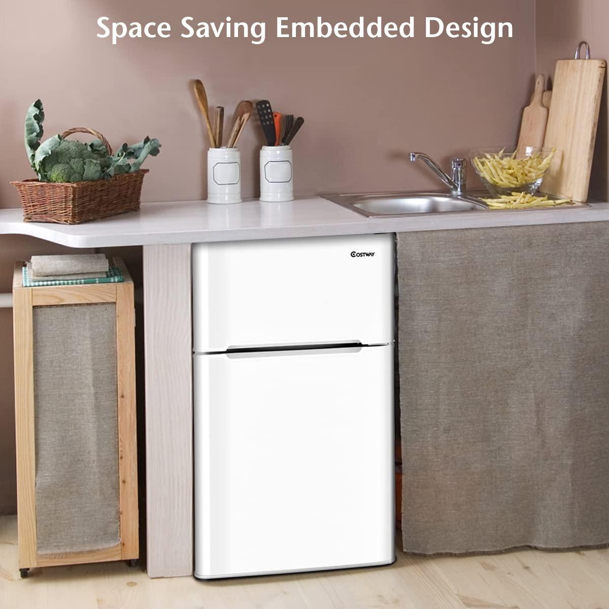 Costway Costway 3.2 Cubic Feet Portable Freestanding Mini Fridge with Freezer