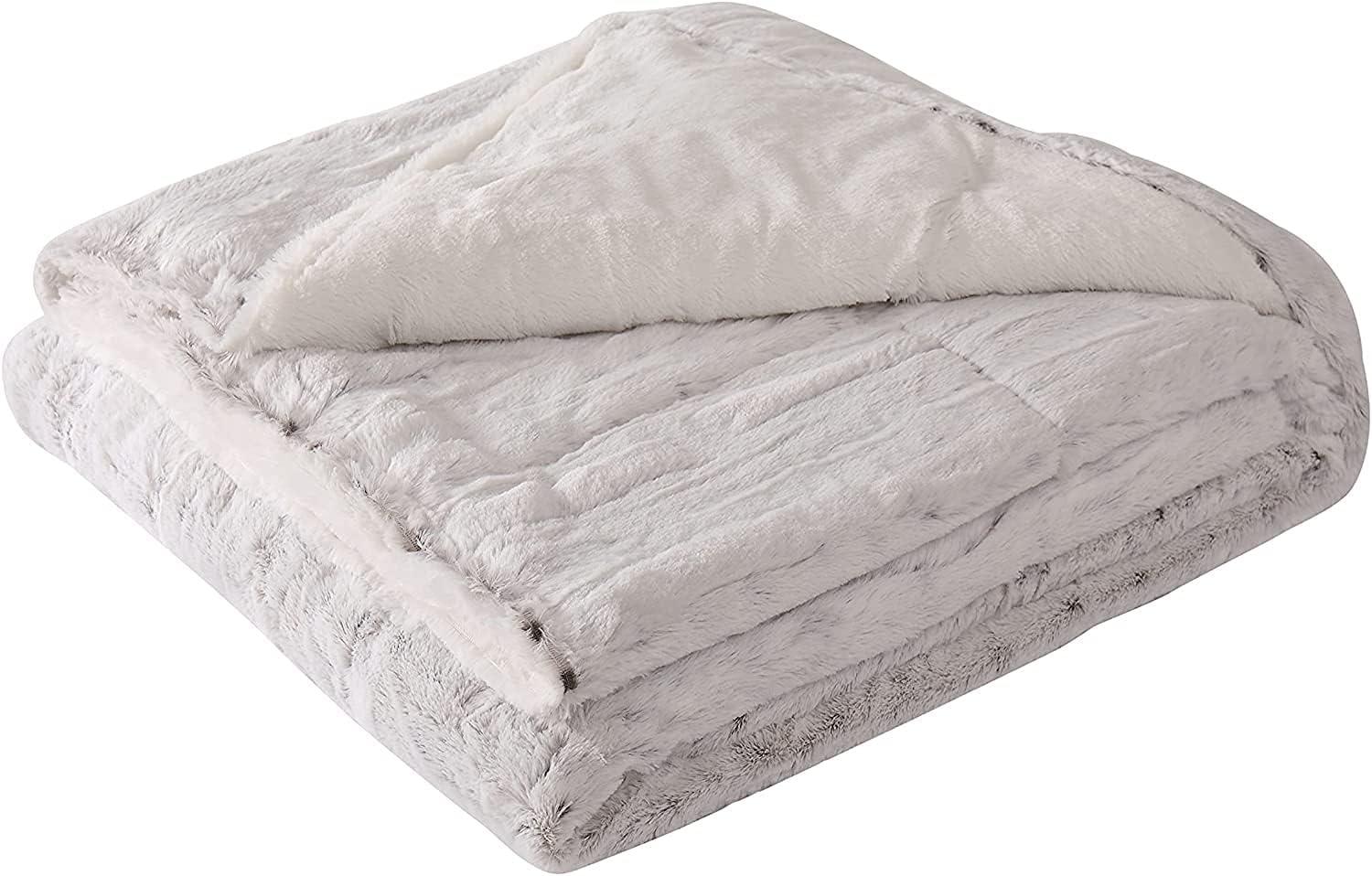 Gift Boxed Reversible Throw Blanket Snow Leopard Natural - Christian Siriano: Faux Fur, Sensory Friendly, 60x70"