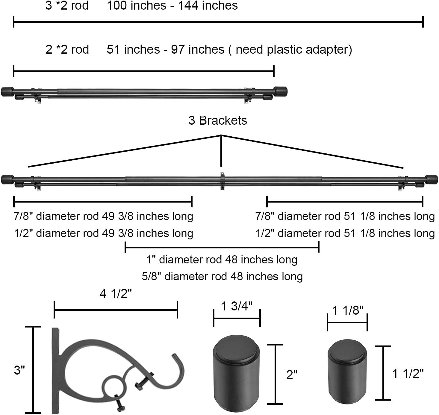 Adjustable Black Double Curtain Rod with Cylindrical Finials