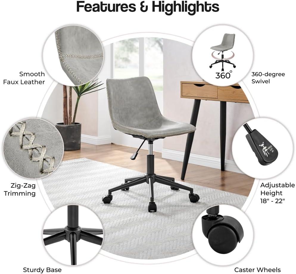 New Pacific Direct Clarke 22" PU and Plywood Swivel Office Chair in Gray