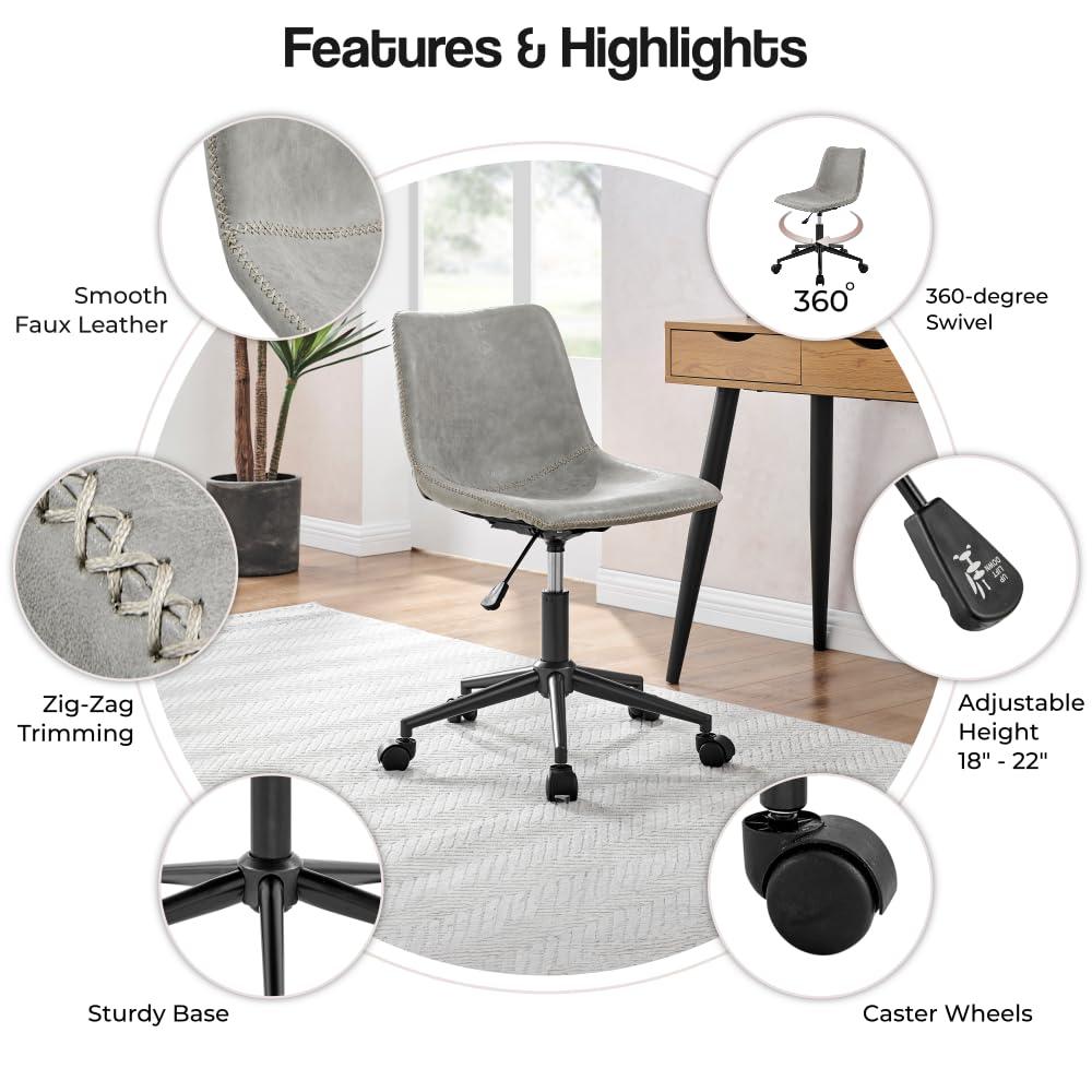 New Pacific Direct Clarke 22" PU and Plywood Swivel Office Chair in Gray