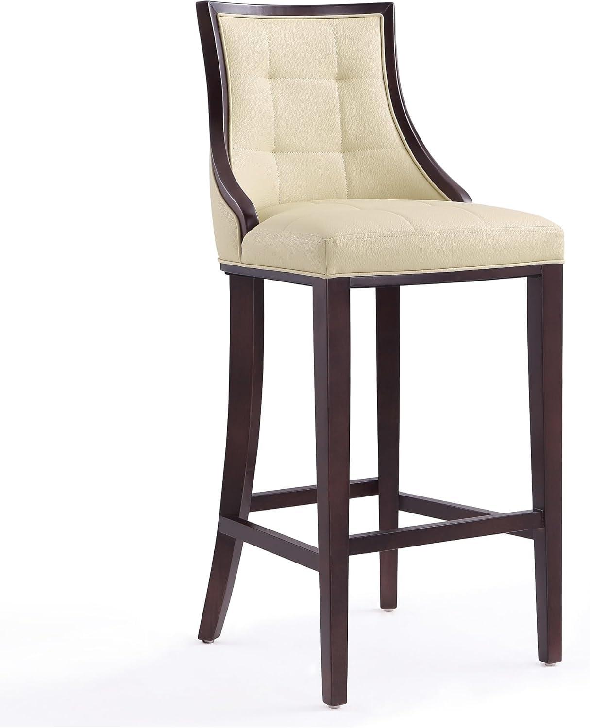 Fifth Avenue Upholstered Beech Wood Faux Leather Barstool Cream - Manhattan Comfort: Padded Back, Armless Design, Fixed Height