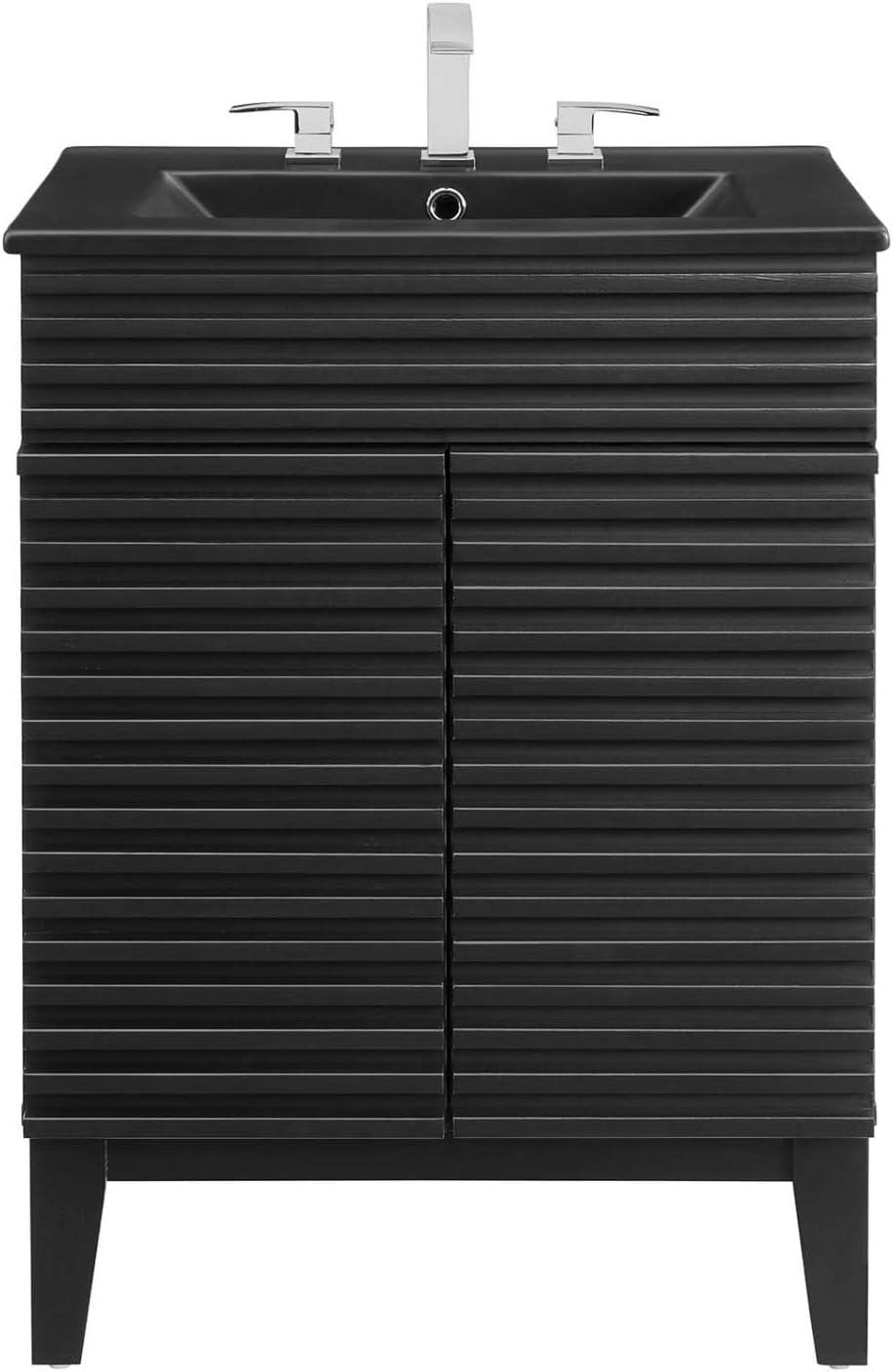 Modway Render Mid-Century Modern Wood Bathroom Vanity in Black
