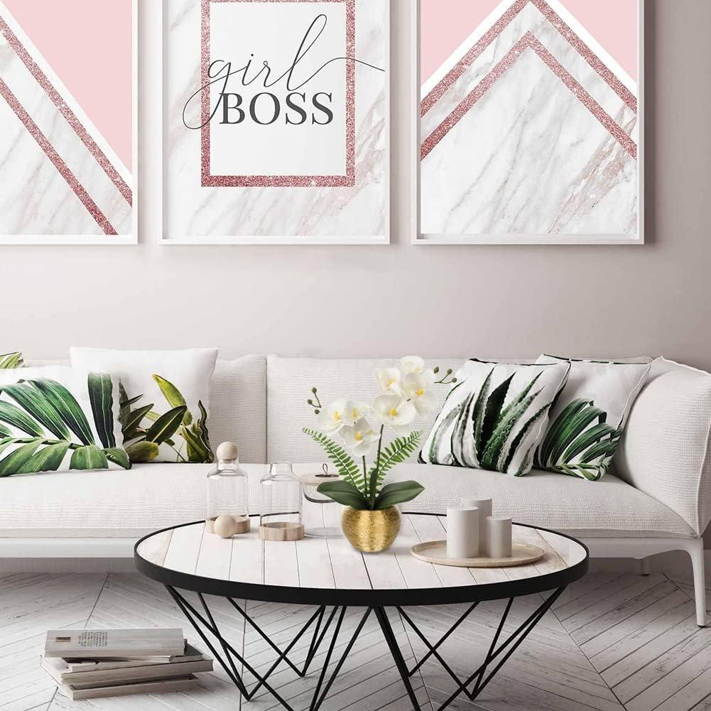 Briful Orchids Artificial Flowers 13'' Fake Orchid Flowers in Gold Ceramic Vase Silk Phalaenopsis White Orchid Flowers for Home Office Wedding Party Table Centerpiece Decor