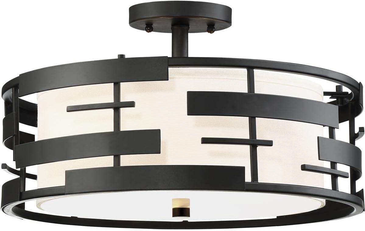 Lansing 16'' Black Drum Semi-Flush Mount Light