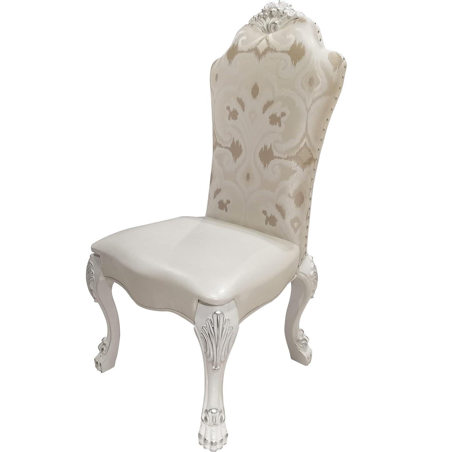 Acme Furniture 25" Dresden Dining Chair Fabric and Bone White Finish: Leather Upholstery, Wood Frame, Armrest, Spot Clean