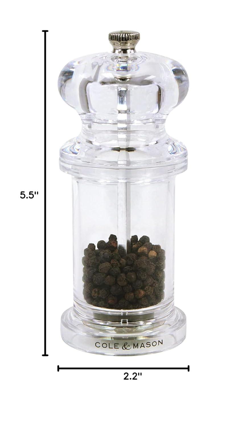 Cole & Mason 505 Refillable Spice Mill - Kitchen & Home Accessory - Table Pepper Grinder - Peppercorn Included - Acrylic - Pepper Mill 5.5"