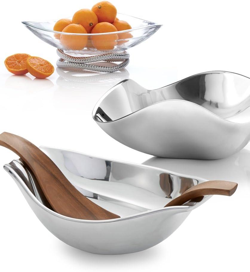 QIXIAN Braid Centerpiece Bowl | Fruit Display Bowl | Decorative Bowl for Table Décor or Kitchen Counter | Chrome Plate and Glass | Modern Centerpiece | 11-Inch