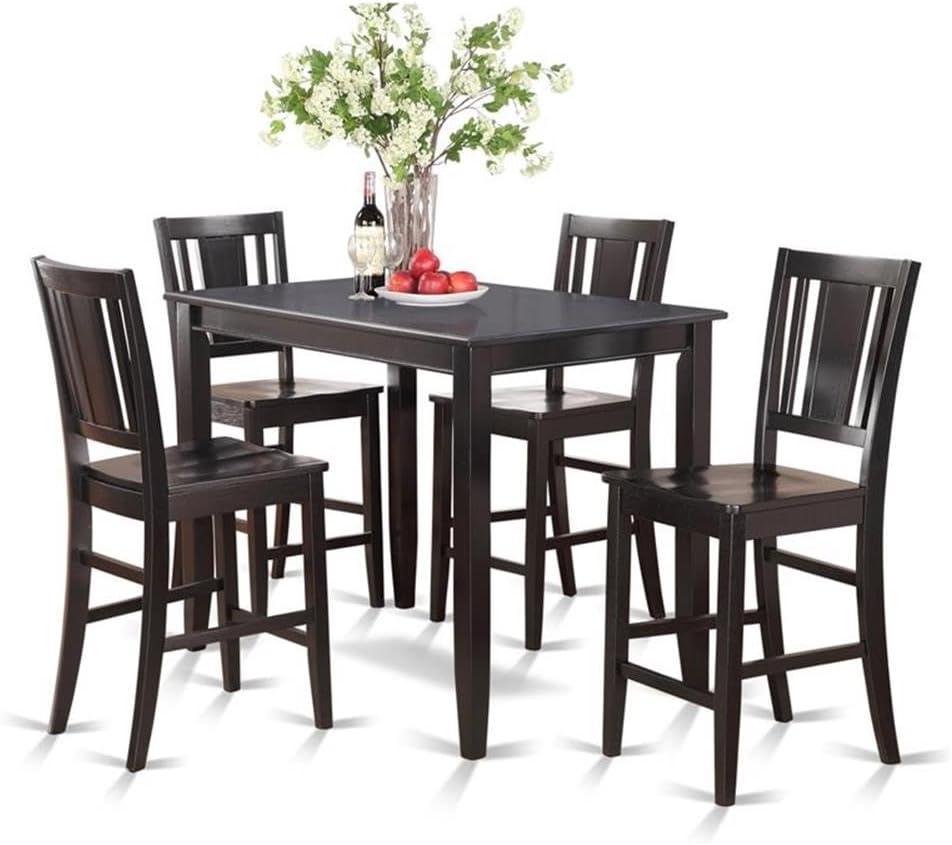 Black Rectangular Wood Counter Height Table Set with 4 Chairs