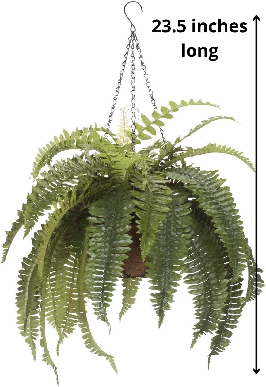 Fox Valley Traders 23 .5” Artificial Fern in Coco Fiber Hanging Basket