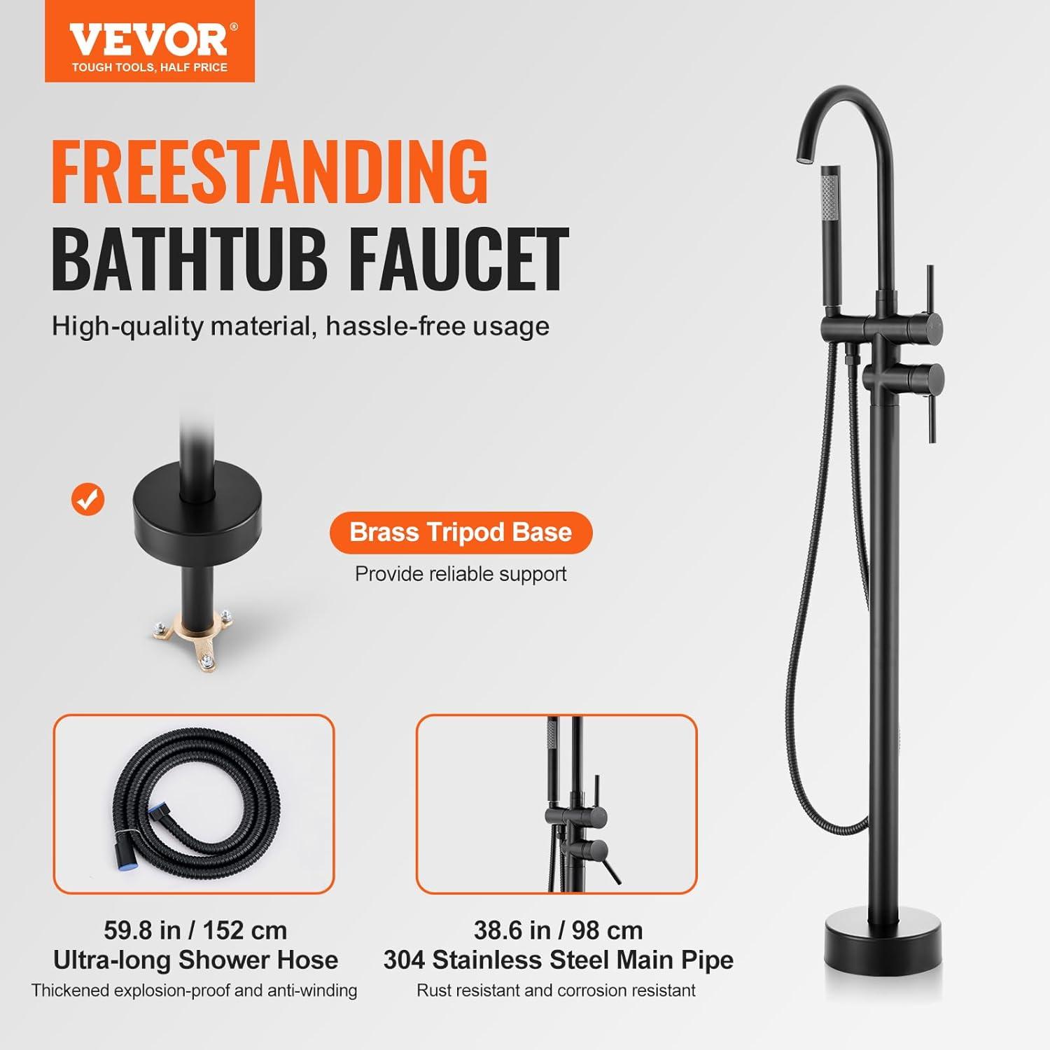 Matte Black Brass Freestanding Bathtub Faucet with Handheld Shower