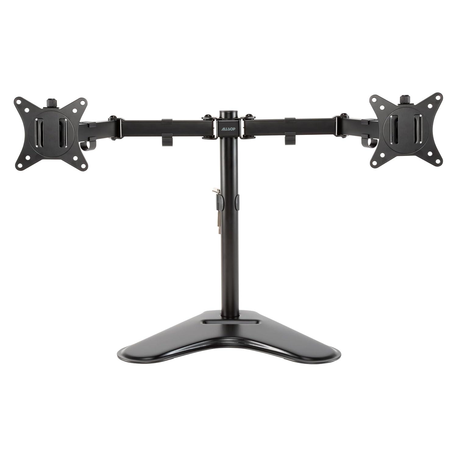 Black Adjustable Dual Monitor Stand with Metal Arms