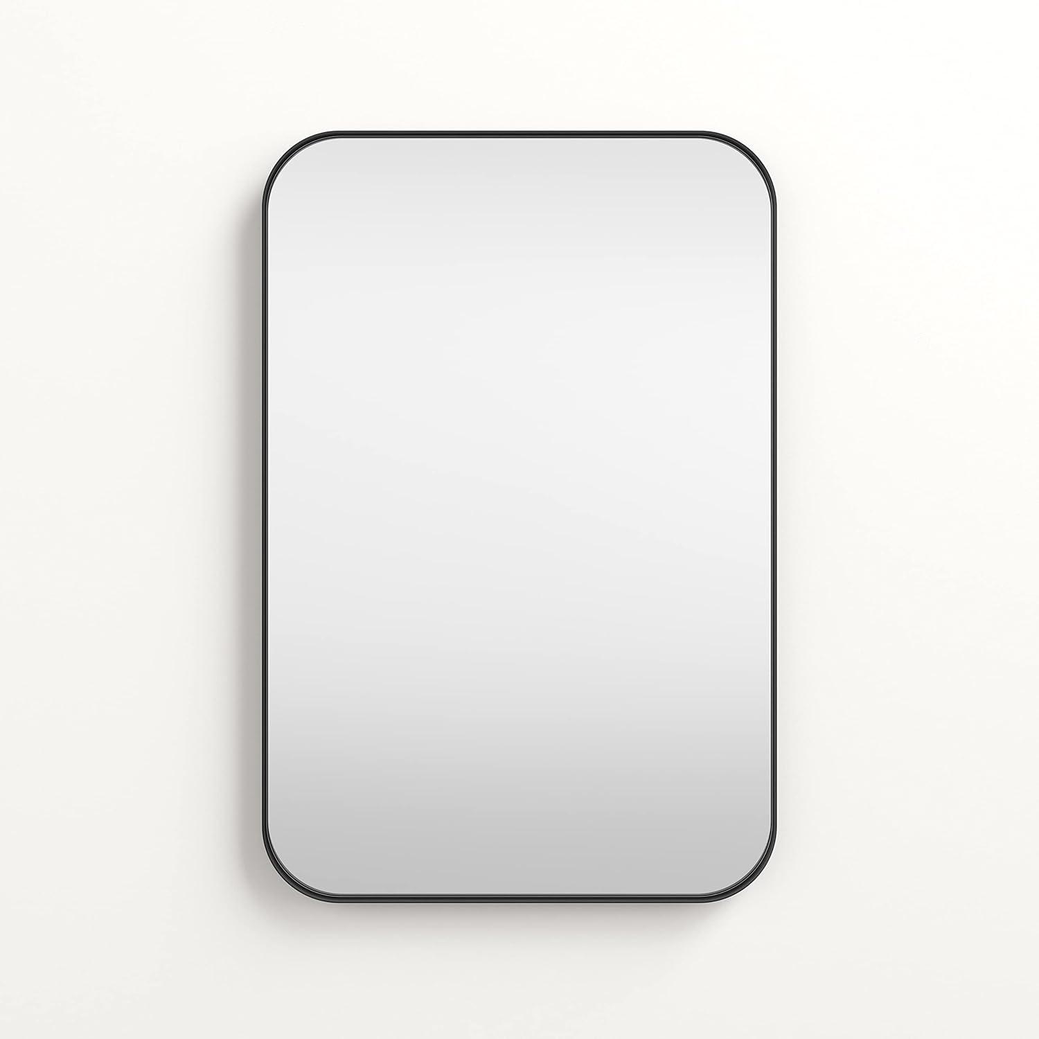 Better Bevel 20" x 30" Black Metal Framed Mirror | Rectangle Bathroom Wall Mirror | Rounded Corner