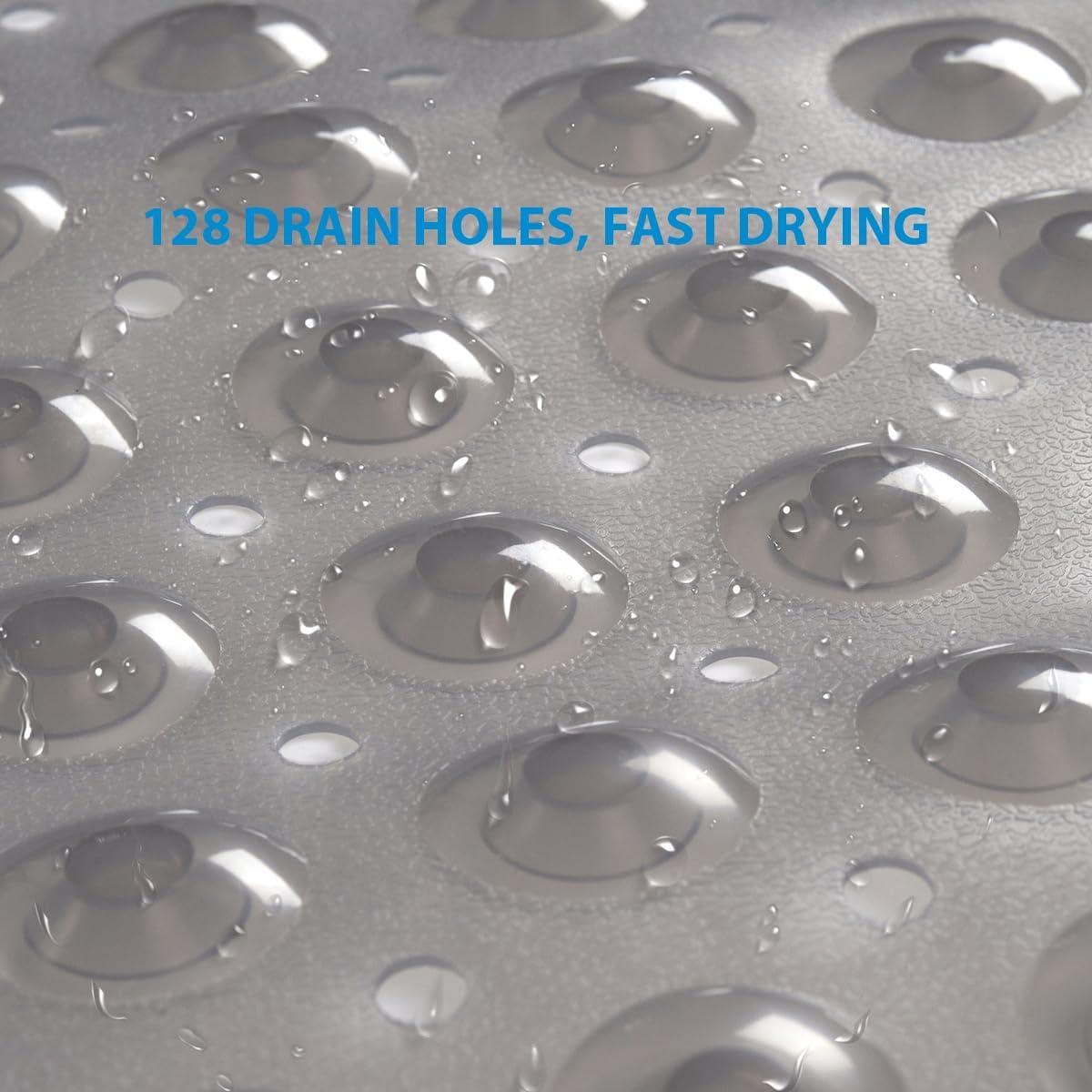 AmazerBath Bath Tub Mat, Medium Size 27.6 x 15 Inches Non-Slip Shower Mats with Suction Cups and Drain Holes, Bathroom Bathtub Mats Machine Washable (Clear)