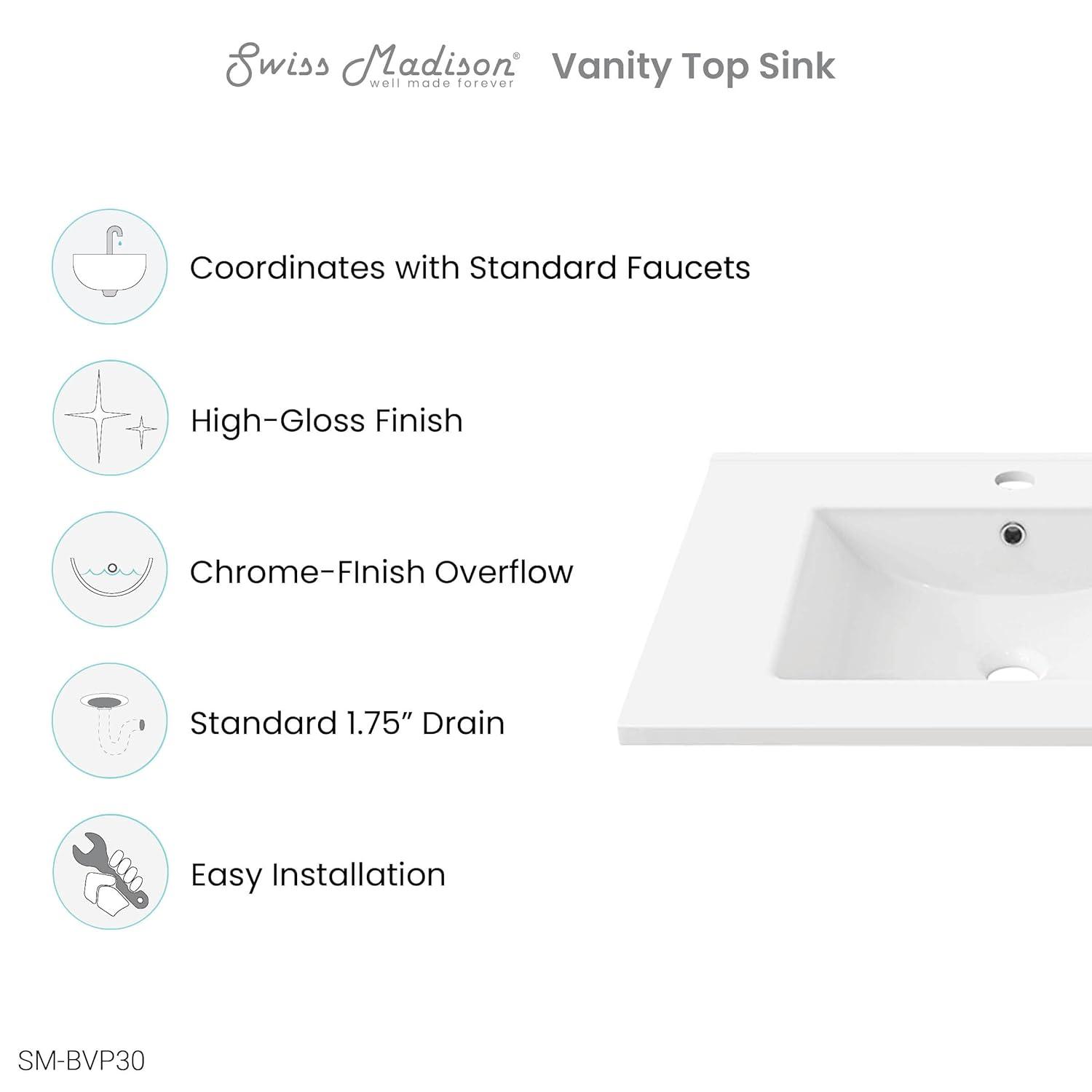 Swiss Madison Swiss Madison 30" Single Bathroom Vanity Top in White with Sink