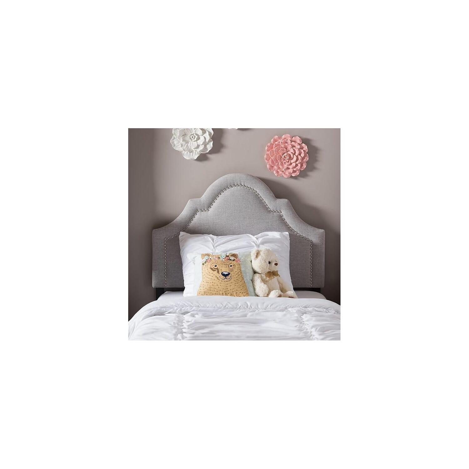 Twin Rita Modern And Contemporary Fabric Upholstered Headboard Grayish Beige - Baxton Studio: Silver Nailhead Trim, Rubberwood Frame