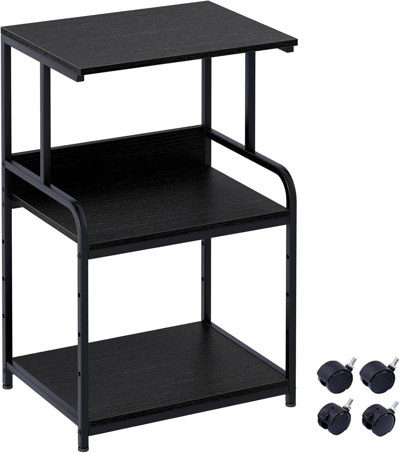 Printer Stand with Storage Shelf,3 Tier Printer Cart with Wheels,Mobile Printer Table for Home Office,Stands for Printer Heat Press Scanner Fax,Industrial Style (Black)