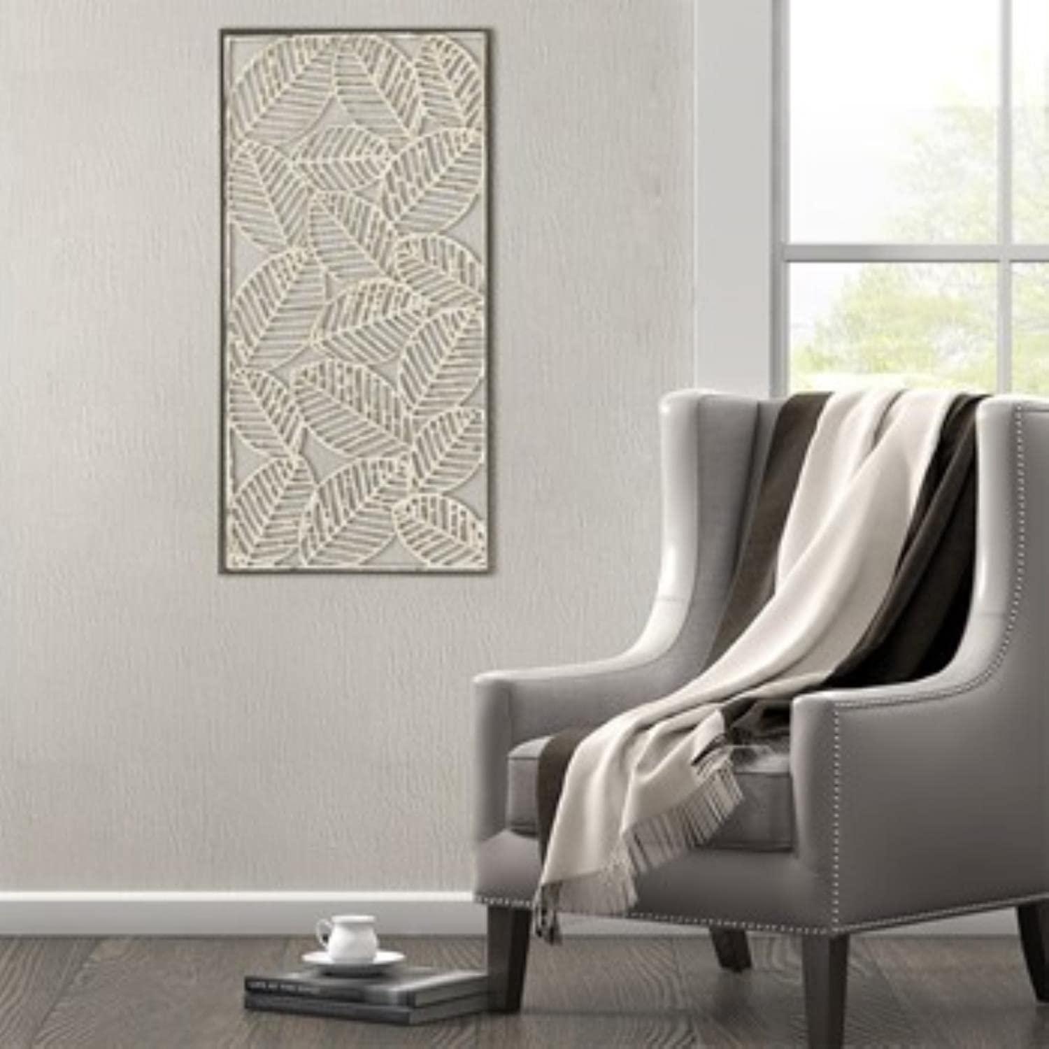 32" x 16" Paper Cloaked Leaves Unframed Wall Decor Natural: Madison Park Etched Botanical Artwork, Molded Hanger