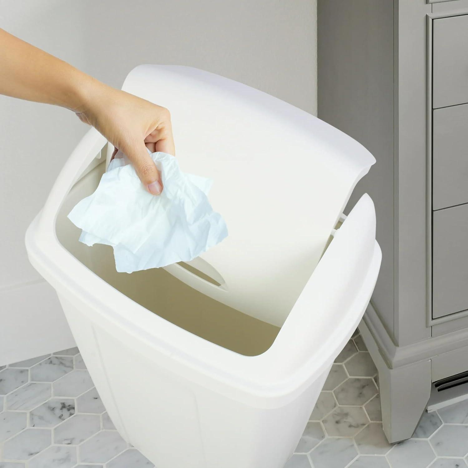 Mainstays Kitchen Trash Can, 13 Gallon, Plastic Swing Top Garbage Bin, White